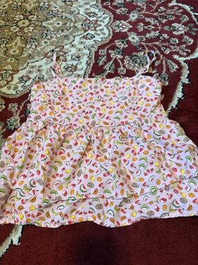 Forever 21 Pink Fruit Print Ruffle Tank Top